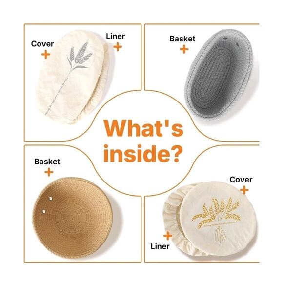 Cotton Rope Proofing Basket Set - Oval & Round Sourdough Baskets s31 - Picture 7 of 8